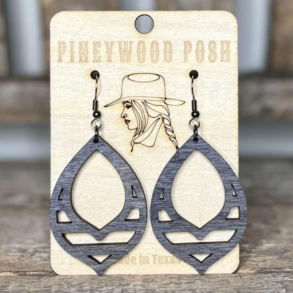Western Boho Wood Earrings Graphite Gray